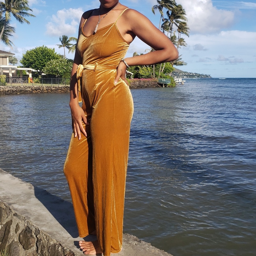 Shiny Gold Suade Romper - Picture 3 of 3